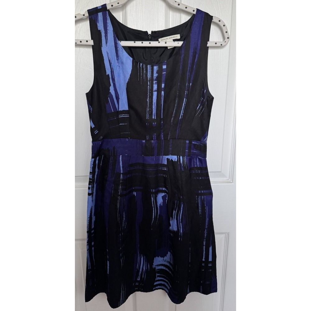 Banana Republic Dress SZ Petite 4P Linen Blend Black Blue Purple Fully Lined‎